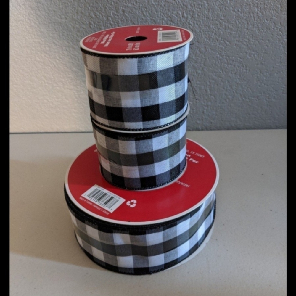 Black White Stripped Plaid Wired Craft Ribbon DIY Decor Holiday